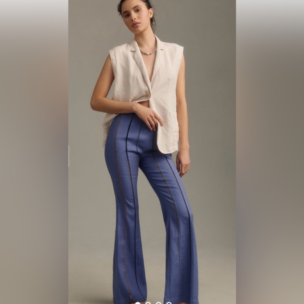 By Anthropologie Linen Striped Flare Pants 4 NWOT